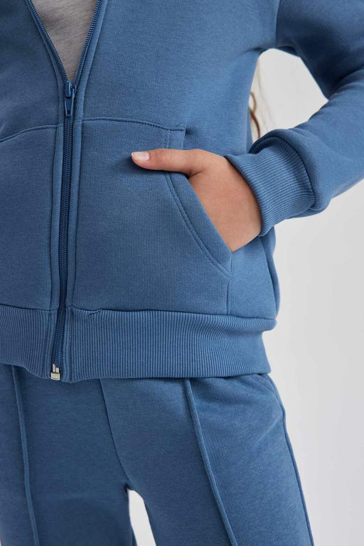 Кардиган с капюшоном для девочки из плотной ткани и мягким пухом - Defacto фото 5