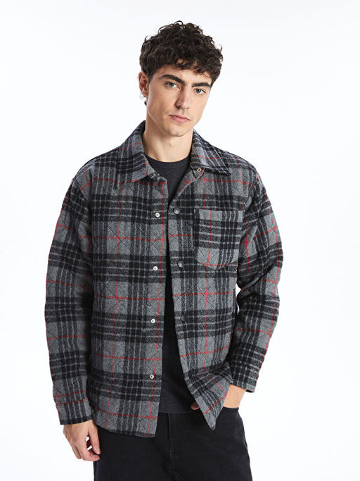 Regular Fit Uzun Kollu Ekose Erkek G?mlek Ceket