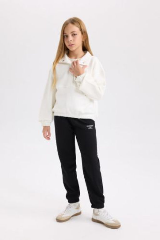 K?z Cocuk Siyah Beli Pacas? Lastikli Bask?l? Jogger Esofman Alt?