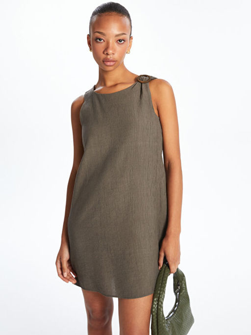 Bisiklet Yaka Dokulu A Kesim Mini Elbise