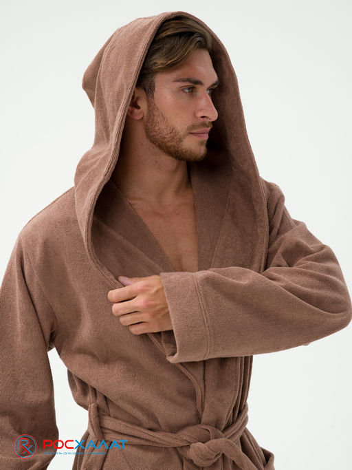 Мужской махровый халат с капюшоном коричневый МЗ-05 (118)