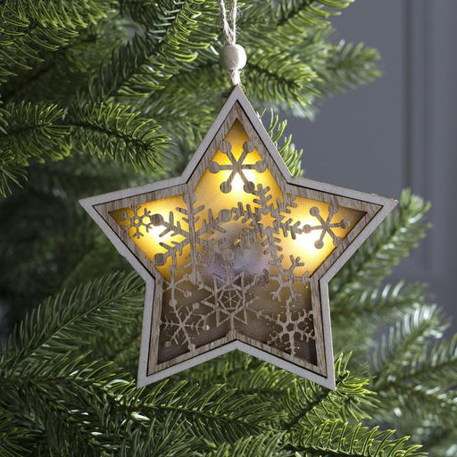 Ёлочная игрушка Звезда в снежинках, 13х13х1 см, 3 LED, от батареек, свечение тёплое белое