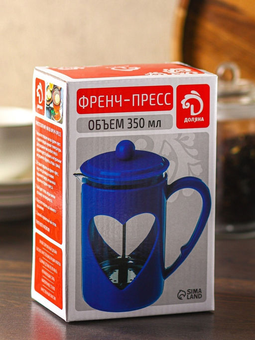 Заварочный чайник френч-пресс Доляна Комплимент, 350 мл, стекло, бирюзовый