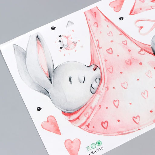 Наклейка пластик интерьерная цветная "Зайка спит в пеленке" 35х60 см