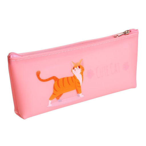 Пенал школьный на молнии «Кошка», МИКС