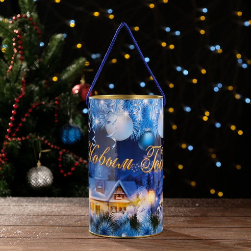 Подарочная коробка, тубус «Рождественская деревня» 120×220 мм (200 мм внутр. высота).