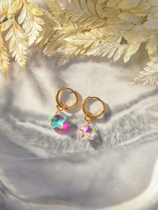 Серьги со съёмным элементом «Трансформер» кристаллик звёздочка, цвет радужный в золоте