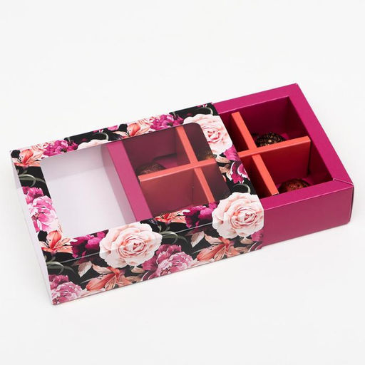 Цена за 5 шт. Коробка для конфет 6 шт, Темные розы, 13,7 х 9,85 х 3,86 см - UPAK LAND фото 2