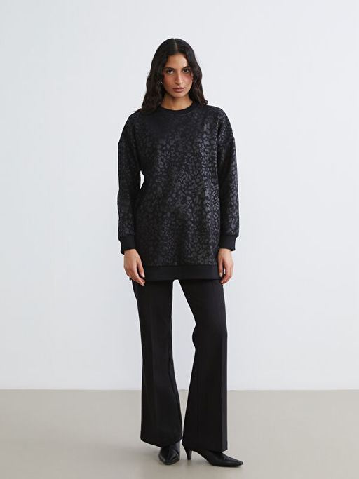 Leopar Desenli Oversize Kad?n Sweatshirt Tunik