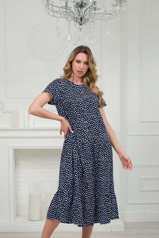 Платье женское из кулирки Кармелита горошек на темно-синем - Амадэль фото 7