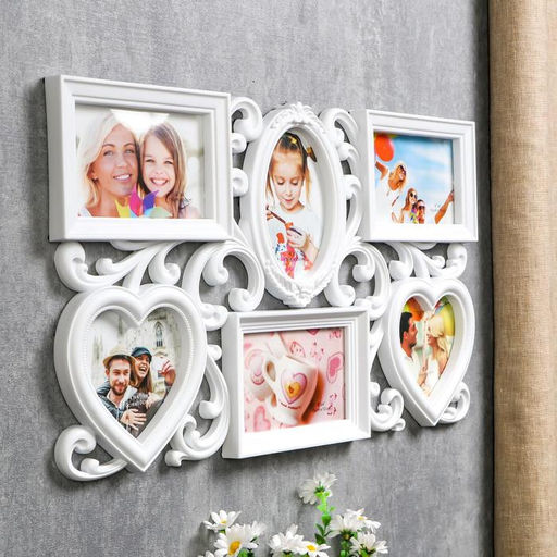 Фоторамка - коллаж на 6 фото 10?15, 12?12 см Завитки, пластик, мультирамка, белая, 31.5?53 см