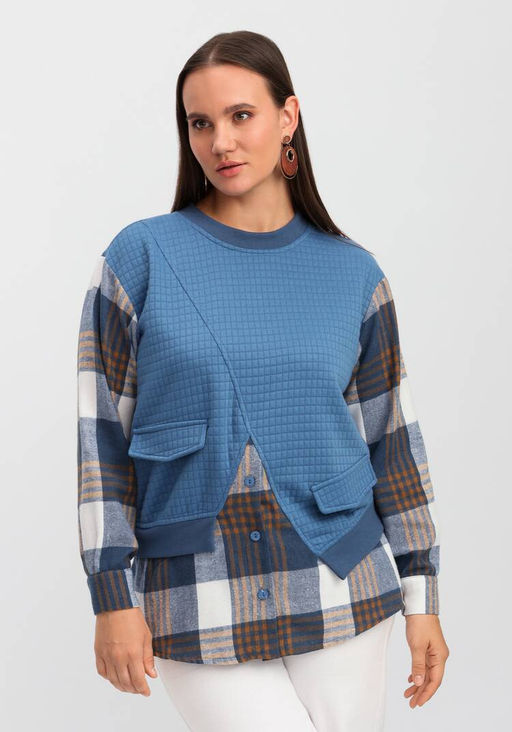 Рубашка с имитацией жилетки синий