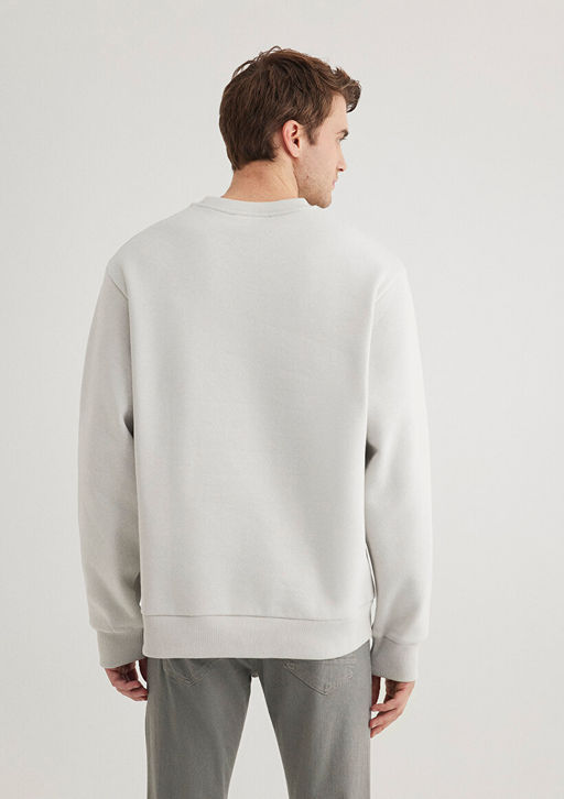Bisiklet Yaka Gri Basic Sweatshirt - Mavi фото 4