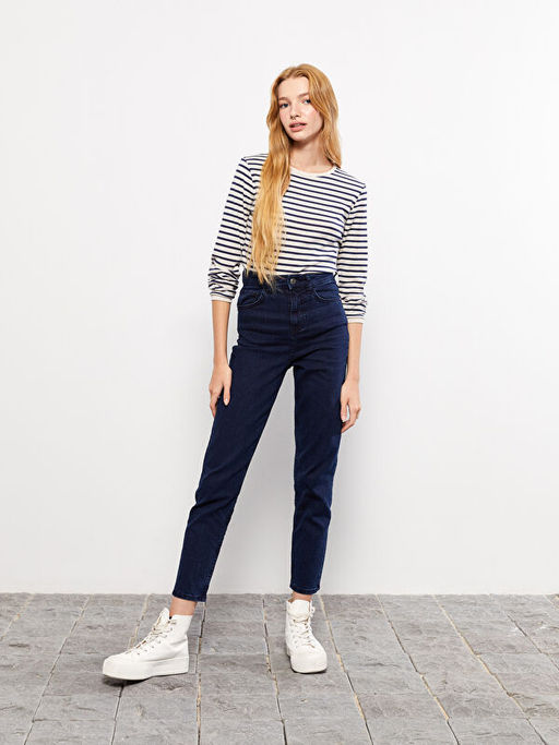 Kad?n Mom Fit D?z Jean Pantolon