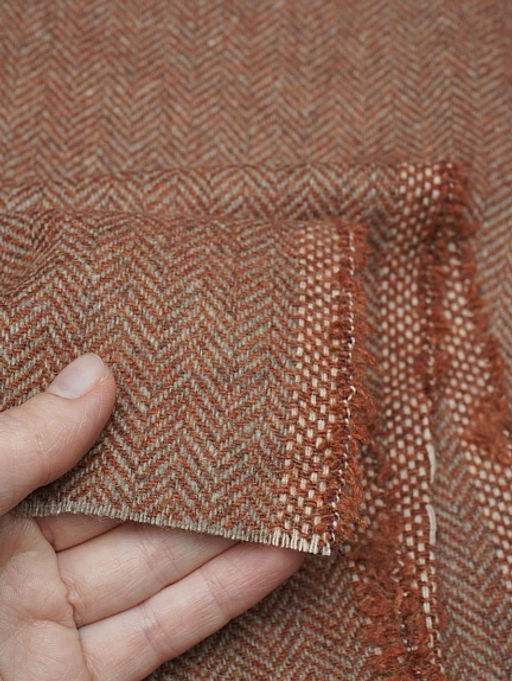 Шерсть пальтово-костюмная Твид Елочка цв.корица/бежевый, ш.1.5м, шерсть-50%, п/э-50%, 310гр/м.кв - Купава фото 2