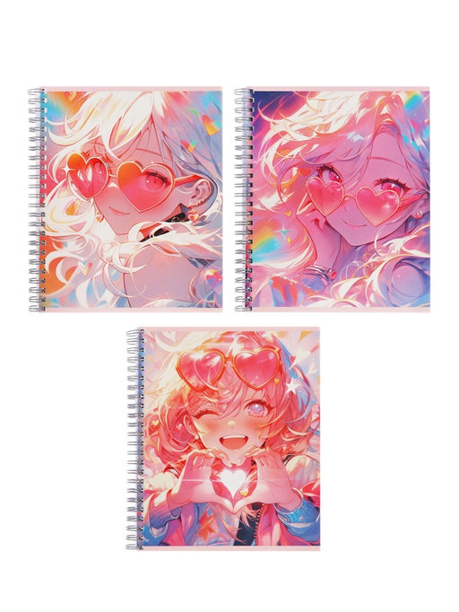 Набор тетрадей Calligrata «Аниме. Девочка в очках», 3 штуки, 96 листов, на гребне, обложка из мелованного картона