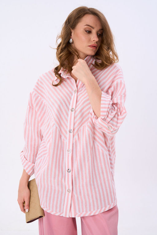 Рубашка NIKVA н953-3 пудрово-молочные полосы