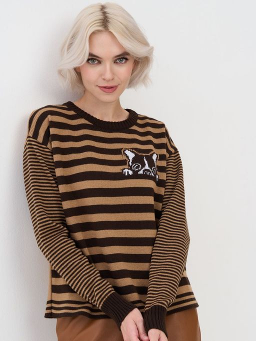 Джемпер женский 7232-40226. 5800363/5300521/501 горький шоколад/ристретто/белый - Vay фото 2