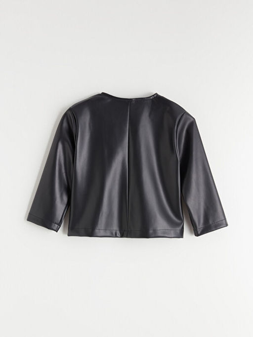 ?i?ekli Deri G?r?n?ml? K?z ?ocuk Ceket