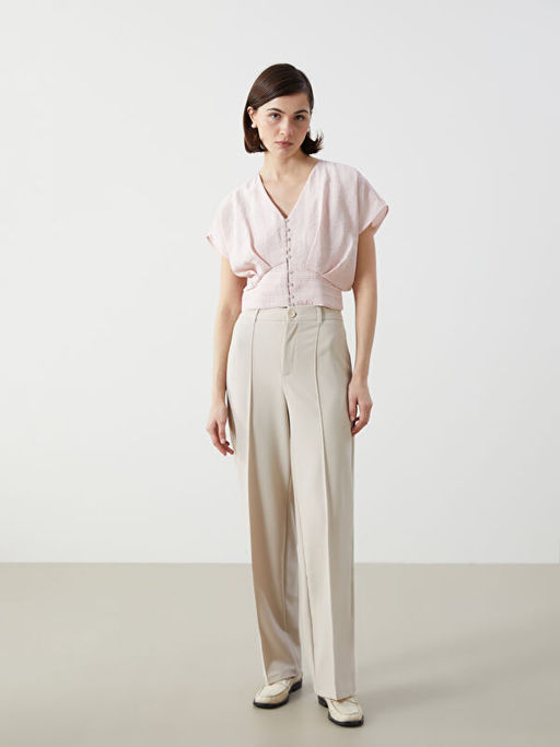 V Yaka Crop Kad?n Bluz