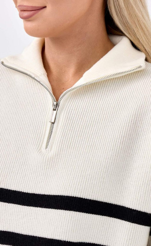 Джемпер женский с воротником на молнии в полоску F322-15115Rus бело-черный - Fine joyce фото 5