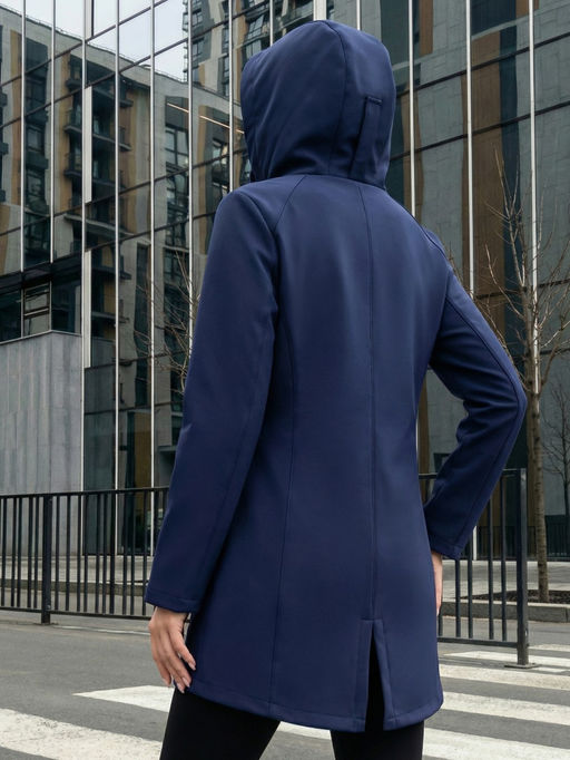 Парка женская софтшелл виндстоппер удлинённая с капюшоном темно-синего цвета 9618_1TS