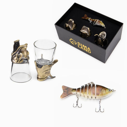 Подарочный набор 4 в 1 «Удачная рыбалка»: 3 рюмки для водки по 50 мл, воблер, бронза