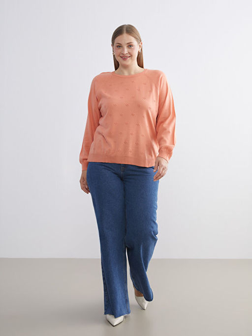 Bisiklet Yaka ?i?ekli Kad?n Triko Kazak