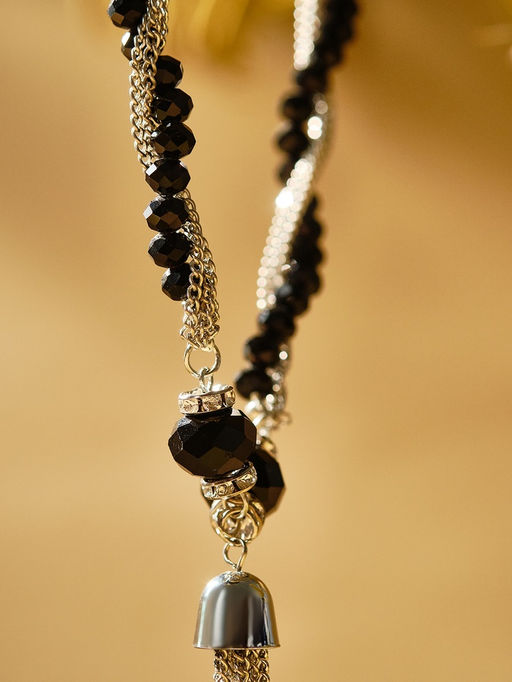 Набор 2 предмета: серьги, бусы Унисон накрученность, чёрный в серебре, 60 см