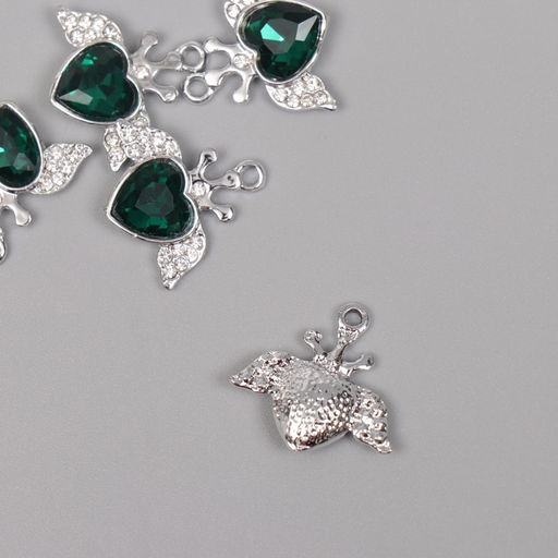 Цена за 5 шт. Декор для творчества металл, стразы «Сердце с крыльями», серебро, 2.2×2.4×0.5 см