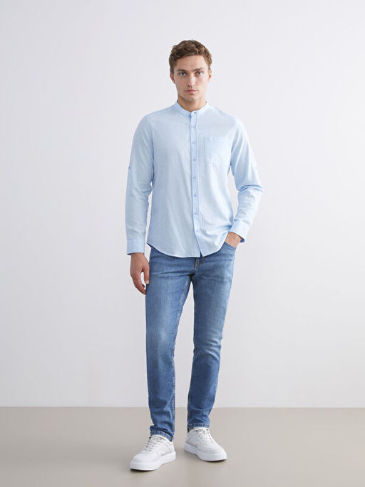 Regular Fit Hakim Yaka Uzun Kollu Poplin Erkek G?mlek