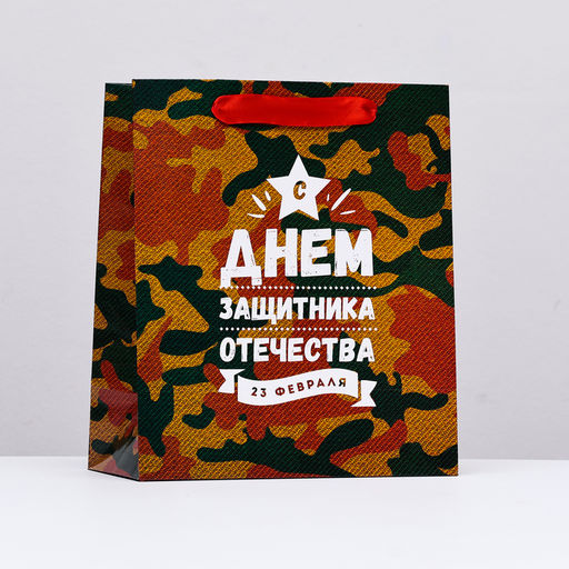 Цена за 2 шт. Пакет подарочный ламинированный вертикальный С Днём защитника Отечества, 23?27?11.5 см