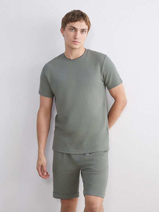 Bisiklet Yaka K?sa Kollu Penye Erkek Dokulu Ti??rt