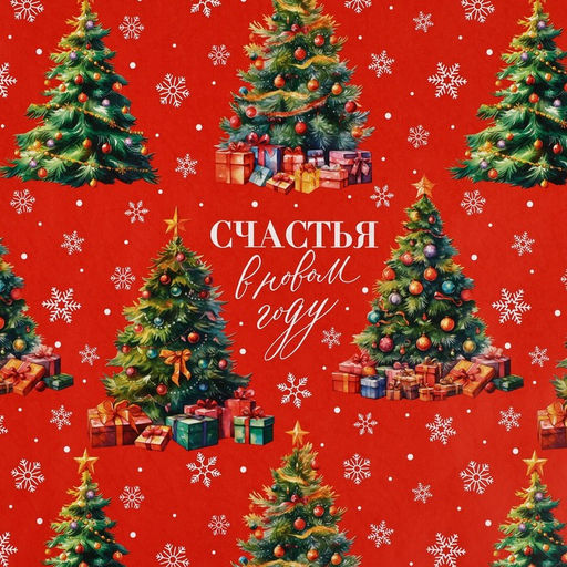 Цена за 10 шт. Упаковочная бумага на новый год глянцевая двухсторонняя «Счастья в Новом году!», 50 х 70 см