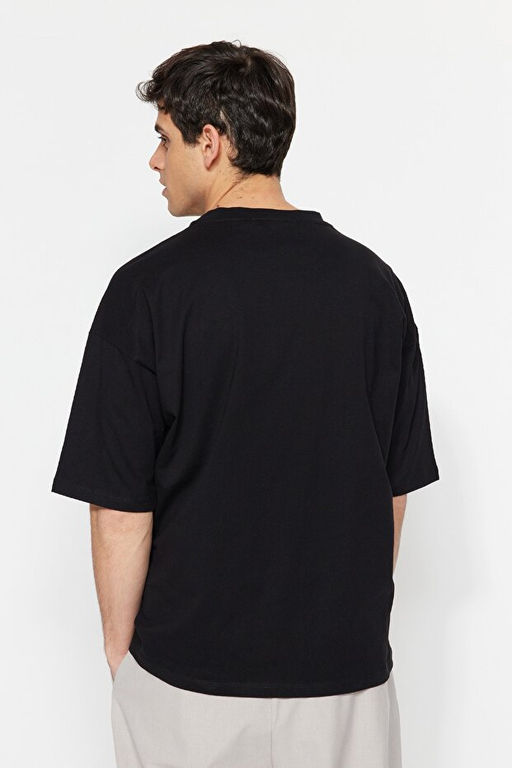 Siyah Oversize %100 Pamuklu Minimal Yaz_ Bask_l_ T-Shirt TMNSS23TS00084 - Trendyolmilla фото 2