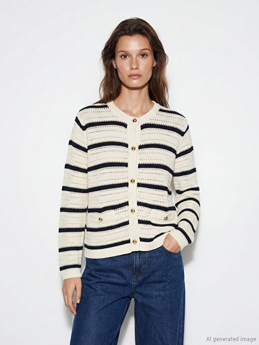 Bisiklet Yaka ?izgili Kad?n Triko H?rka