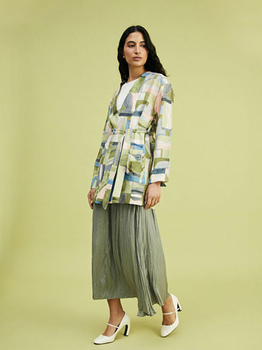 ?al Yaka Desenli Oversize Kad?n Kimono
