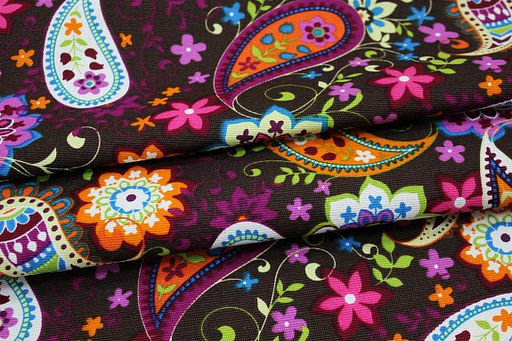 Интерьерный хлопок Цветочный пейсли цв.горький шоколад, ш.1.5м, хлопок-100%, 250гр/м.кв - Купава фото 3