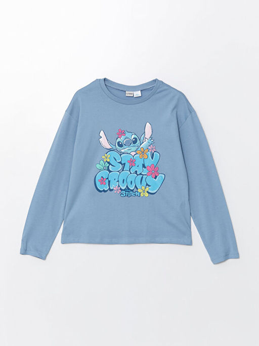 Bisiklet Yaka Stitch Bask?l? K?z ?ocuk Ti??rt