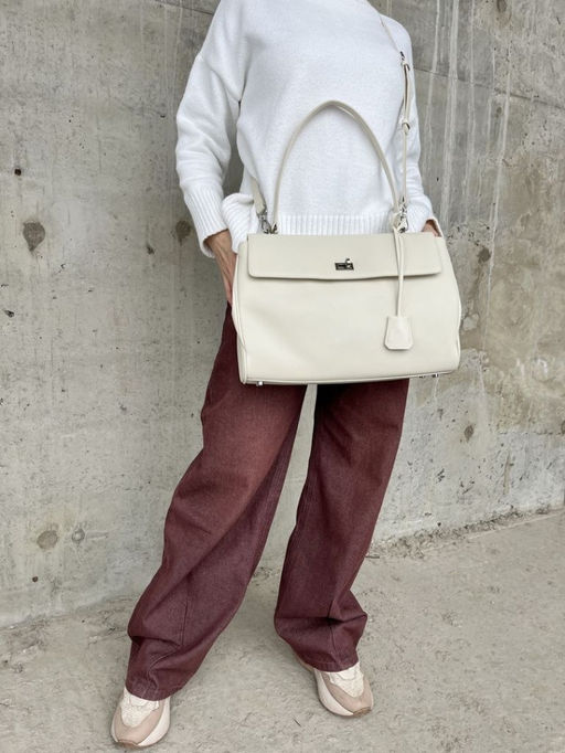 Женская кожаная сумка-портфель 8399-3 Кремовый - Sergio valentini фото 10