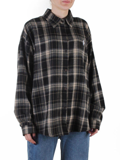 C201 BLACK/BEIGE Рубашка женская оверсайз (95% хлопок, 5% спандекс)