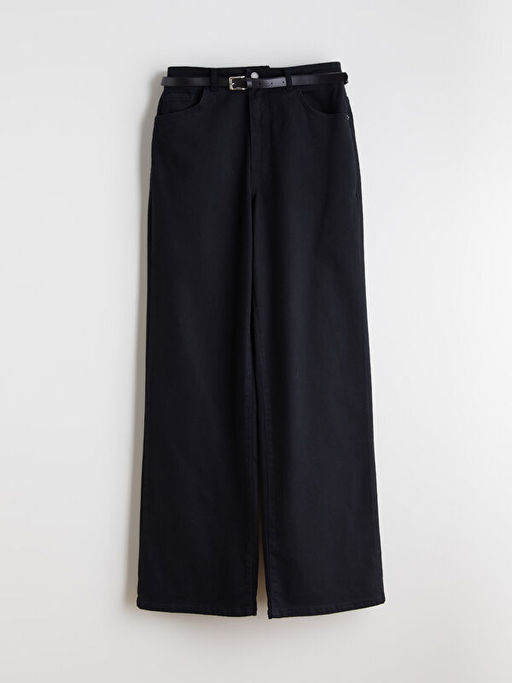 Beli Kemerli Wideleg Kad?n Jean Pantolon