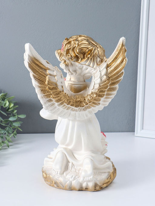 Фигура "Ангел с букетом" перламутр с золотом, 37х23х23 см