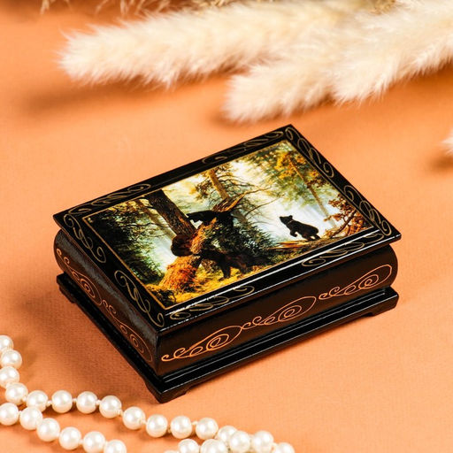 Шкатулка для украшений «Мишки», 7.5×10 см, лаковая миниатюра