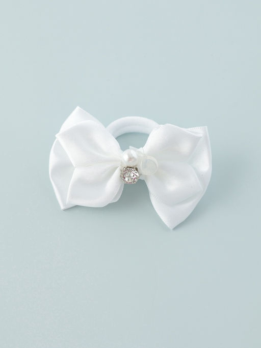 Цена за 6 шт. Бант для волос на резинке «Школьница», двойной, бусинки, 7.5 см, белый