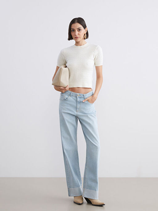 Bisiklet Yaka Kendinden Desenli Kad?n Triko Kazak