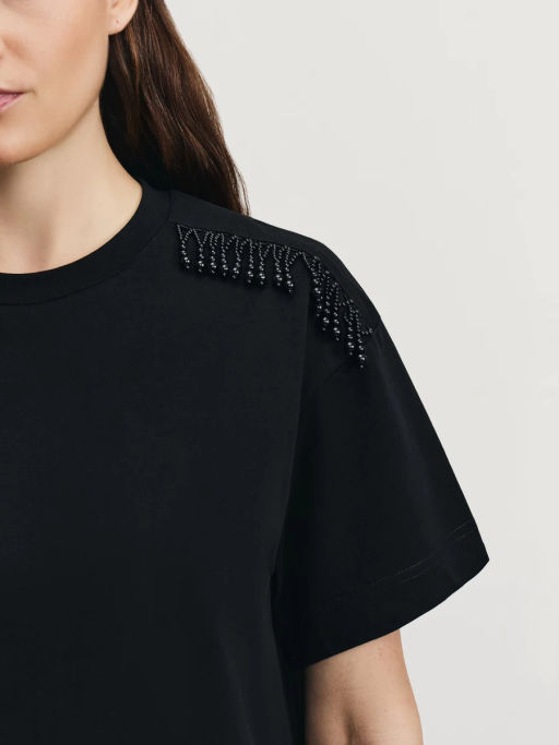 Футболка из хлопка с декоративными бусинами / Zarina фото 3