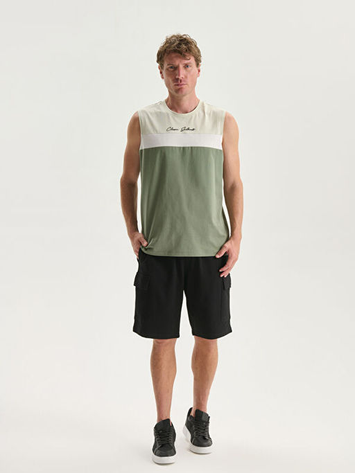 Bisiklet Yaka Renk Bloklu Erkek Kolsuz Ti??rt