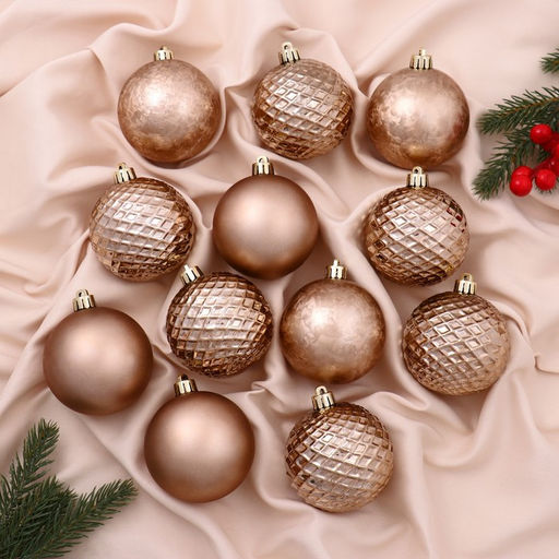 Ёлочные игрушки Алета сеточка, шары новогодние, d=7 см, набор 12 шт., коричневый
