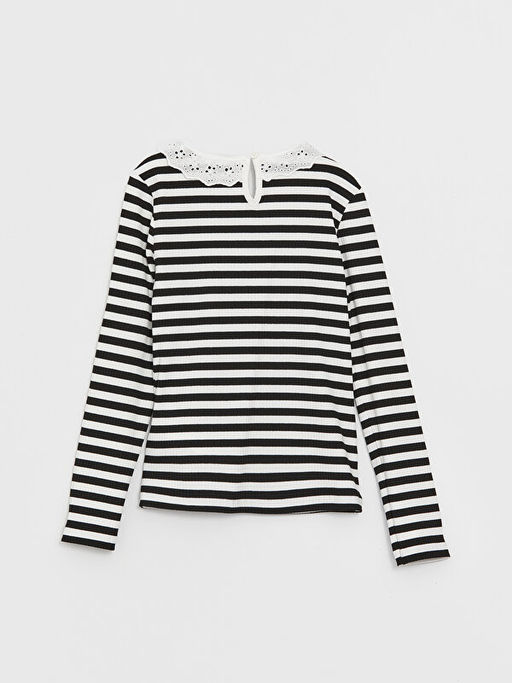 Bisiklet Yaka ?izgili Uzun Kollu K?z ?ocuk Ti??rt - Waikiki фото 2